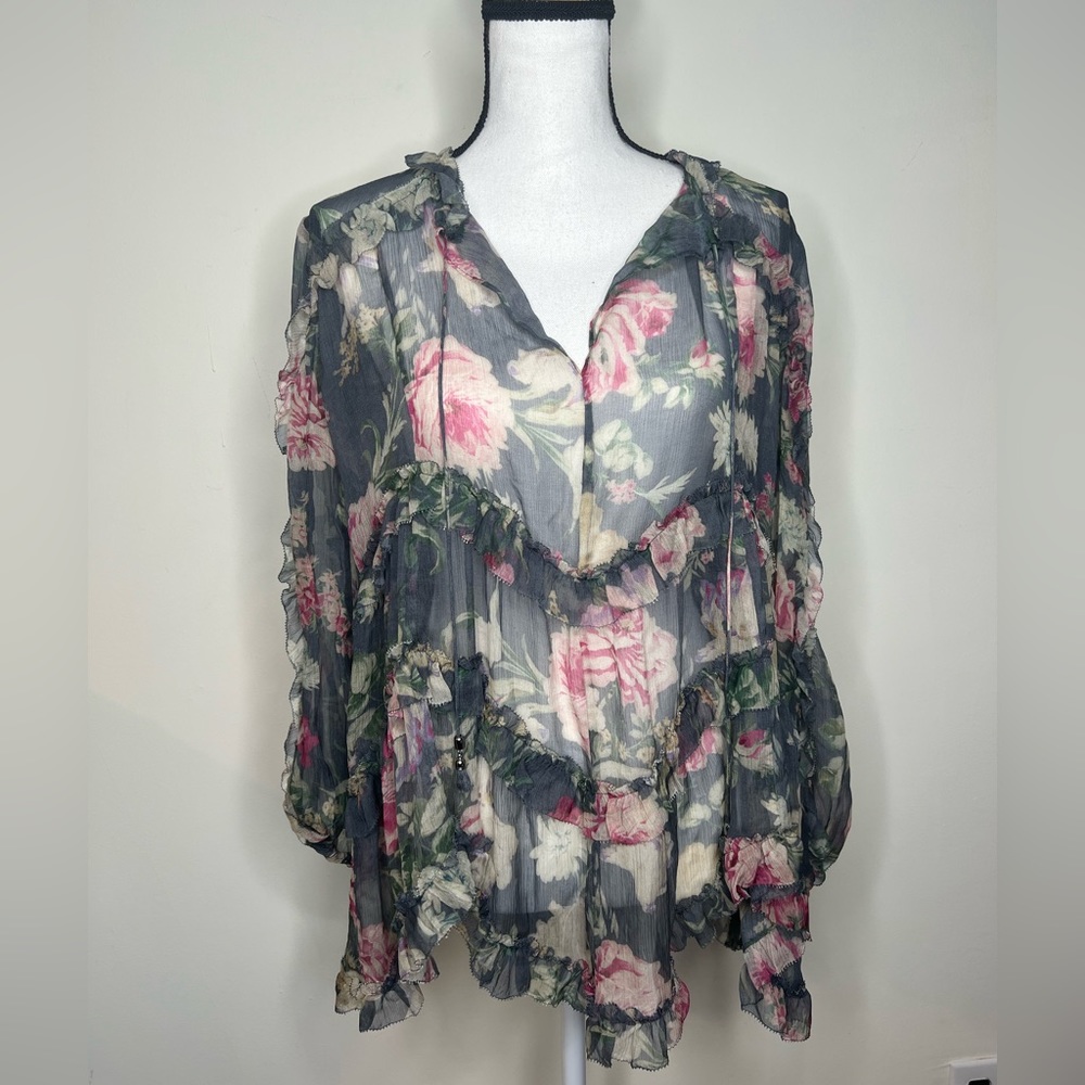 Silk Floral Zimmermann Print Blouse in Size 0 [Extra Small] - Picture 4 of 6